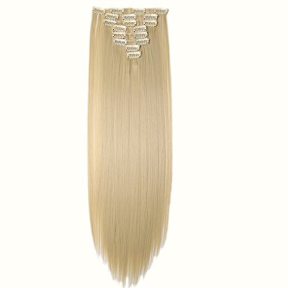 Long Straight Clip In Hair Extensions 8 Piece Set Heat Resistant Synthetic main image 5